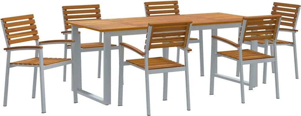 vidaXL Kert étkező szett 7 pcs Szürke Tömör Akácfa