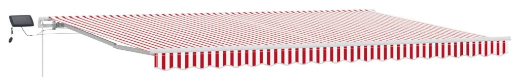 Manuális Behúzható Napellenző LED Piros és Fehér Csík 500x300 cm