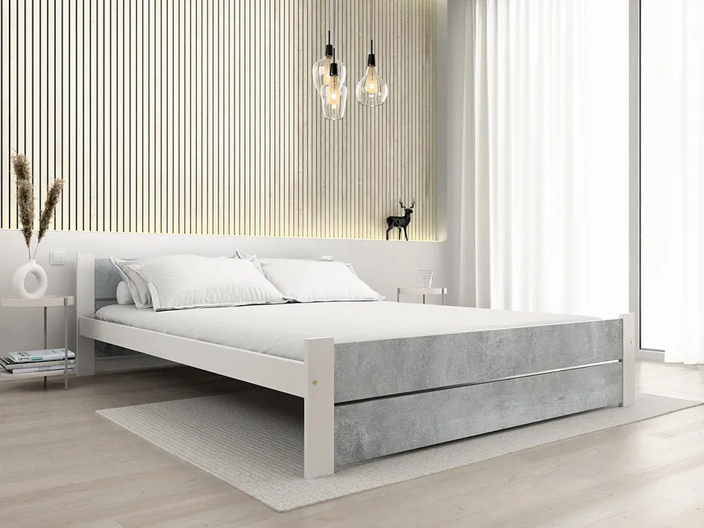 Ágy IKAROS DOUBLE 160 x 200 cm, beton/fehér Matrac: Matrace Sommera 18 cm, Ágyrács: Deszkás ágyráccsal
