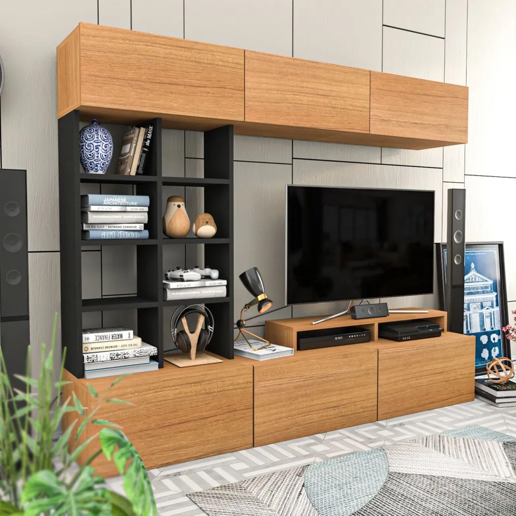 Sasa TV-állvány, teak-fekete, 180 cm