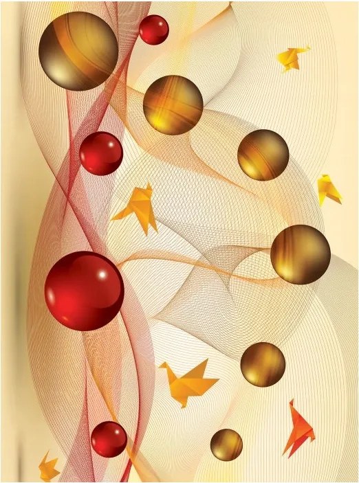 Tapéta Absztrakt hullámok Origami Madarak Bézs gömbök Meleg gömbök 206x275