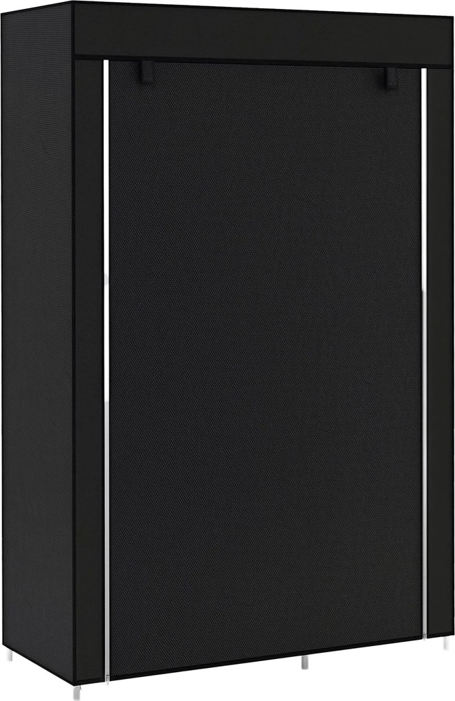 HOMCOM Ruhásszekrény Textil Szekrény 6 Polccal, Ruhatartó Rúddal, Cipzáros Összecsukható Szekrény Öltözőbe, Hálószobába, 103 x 43 x 162,5 cm, Fekete |