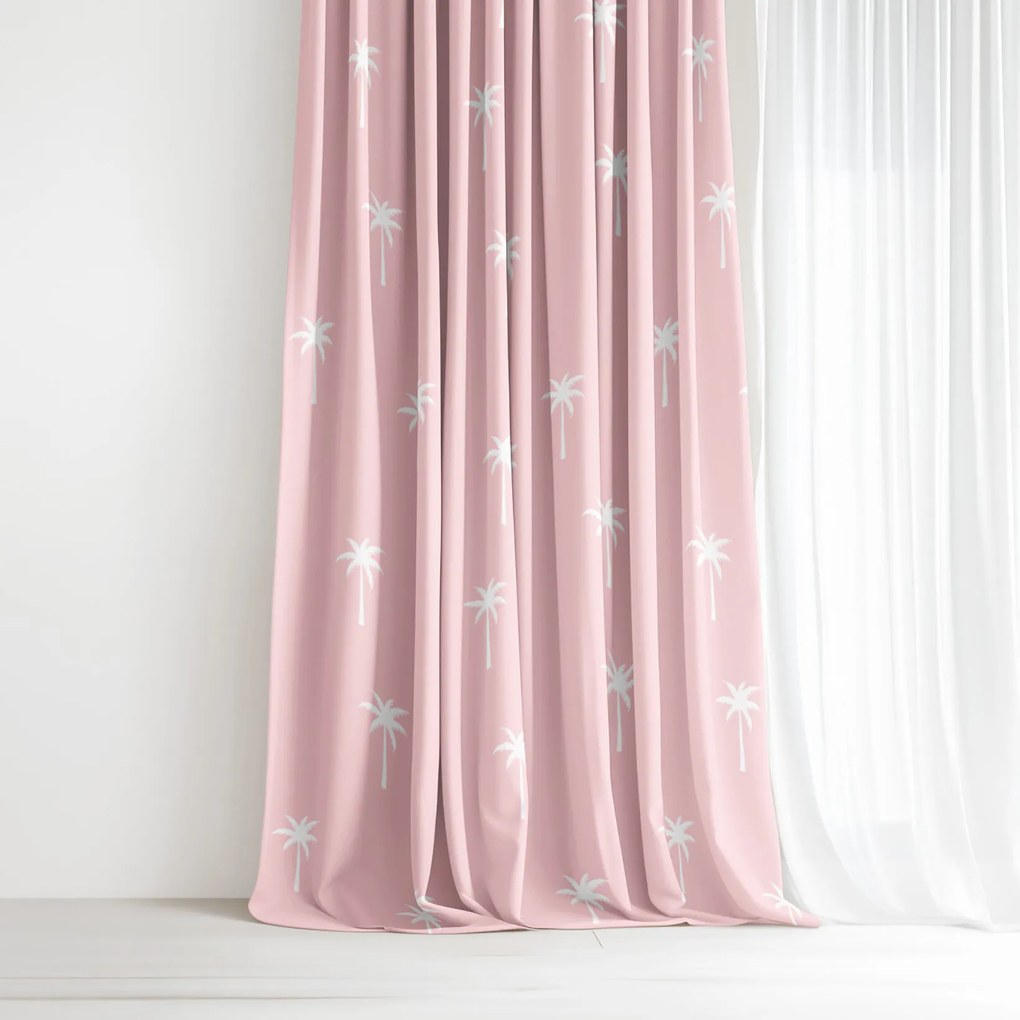 Goldea pamut drapéria - pálmák pasztell rózsaszín alapon 240x150 cm