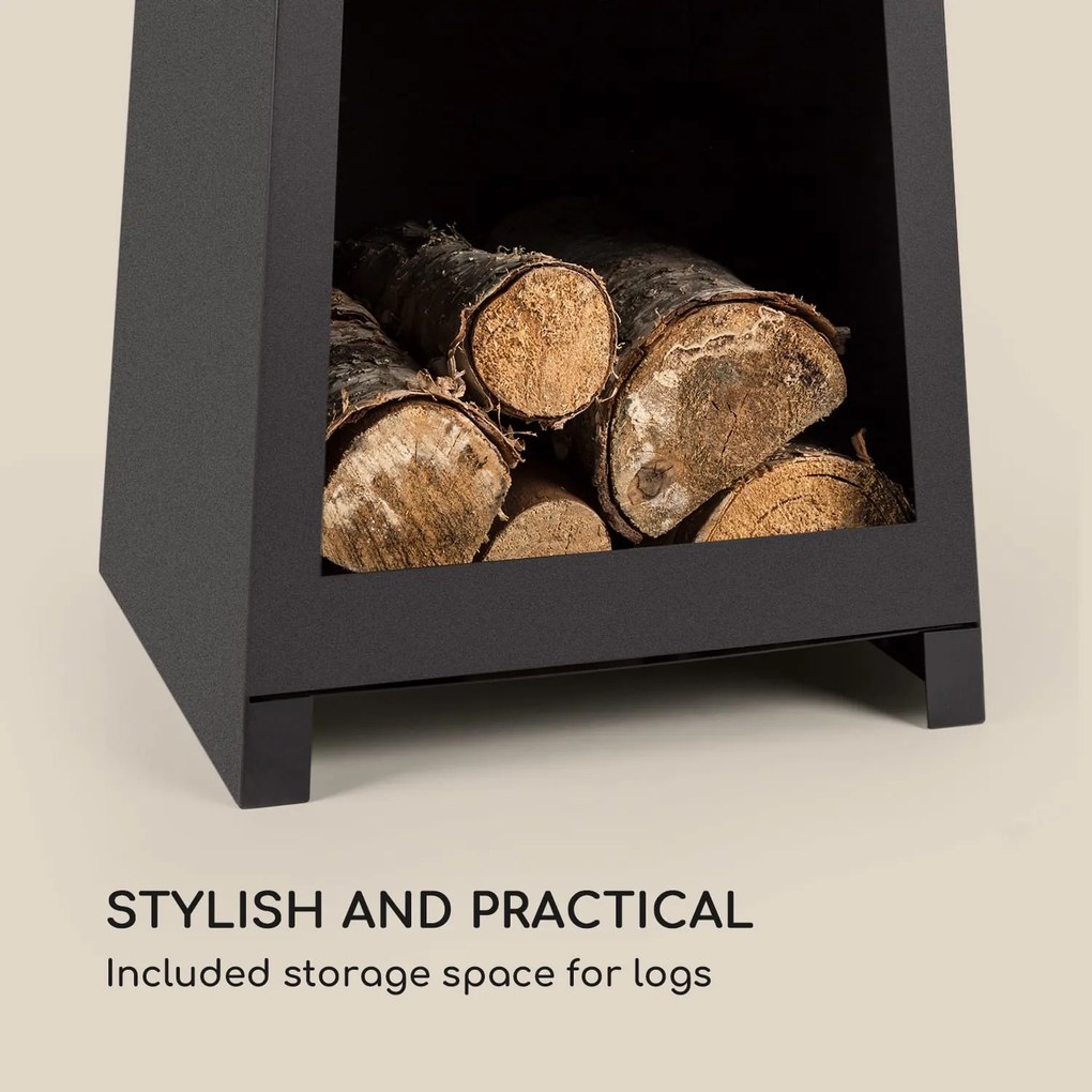 Blumfeldt Monument, kerti kandalló, rozsdamentes acél, faszén tárolótér, fekete