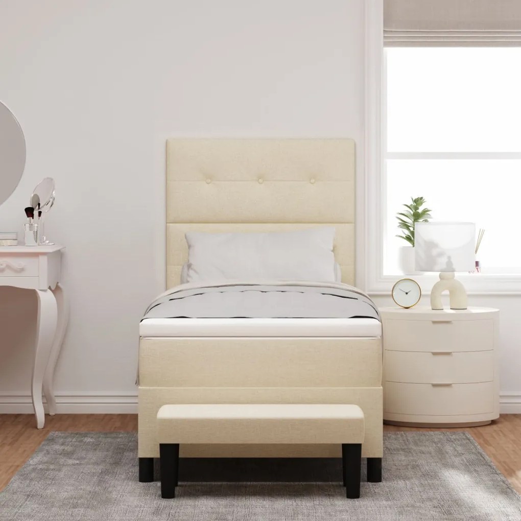 Boxspring ágy matraccal és fejtámlával, krém színű, 100x200 cm, textil