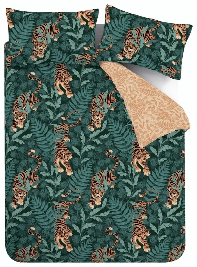Zöld-barna kétszemélyes-hosszabbított ágyneműhuzat 230x220 cm Tropic Tiger Leaf – Catherine Lansfield