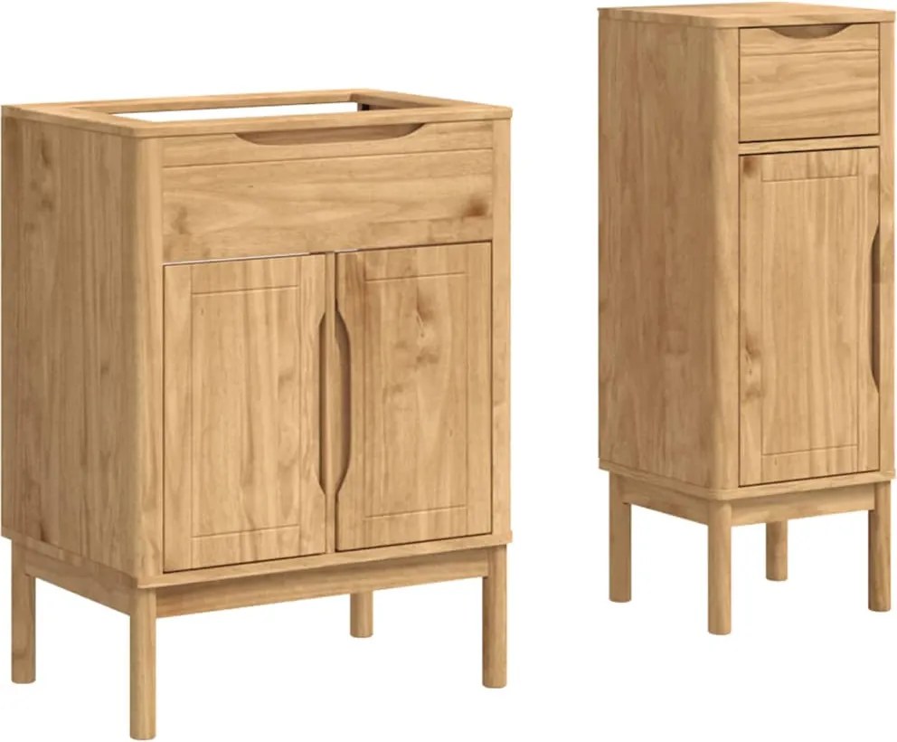 vidaXL Fürdőszoba bútor szett FLORO 2 pcs Faggyú barna Tömör fenyőfa