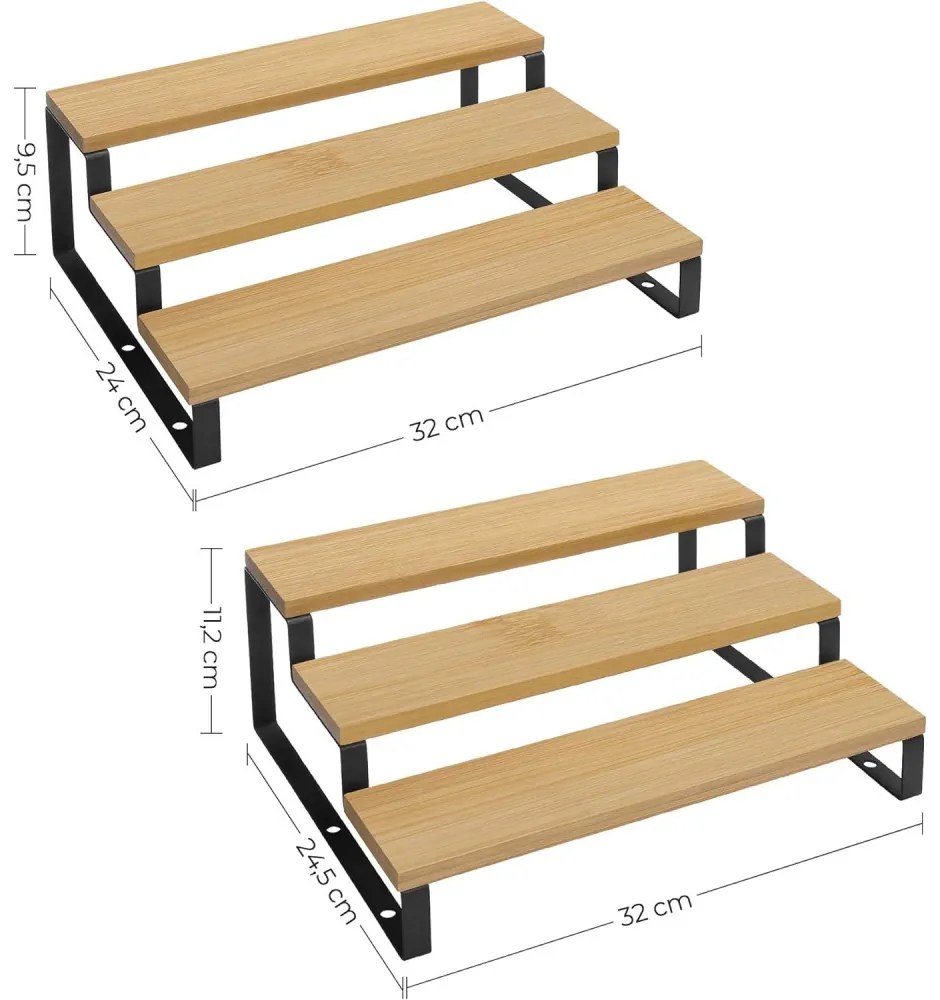 Bambusz fűszertartó 2 darabos szett, 3 szint, fekete 32x24x11/9cm