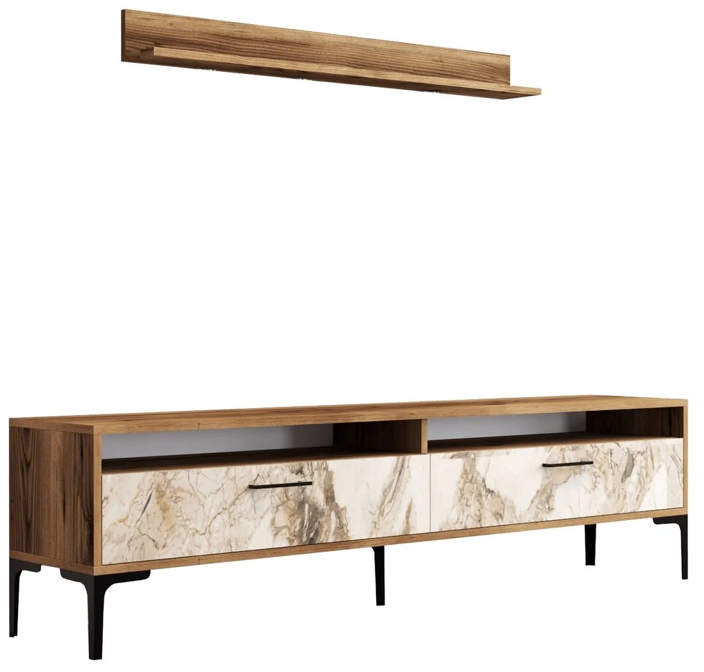 TV szekrény Istanbul - Diós, Fehér Marble