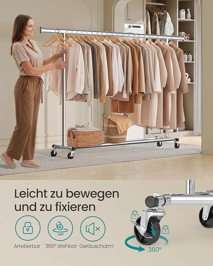 Nagy teherbírású ruhatartó állvány 150 kg maximális terheléssel, ezüst színben