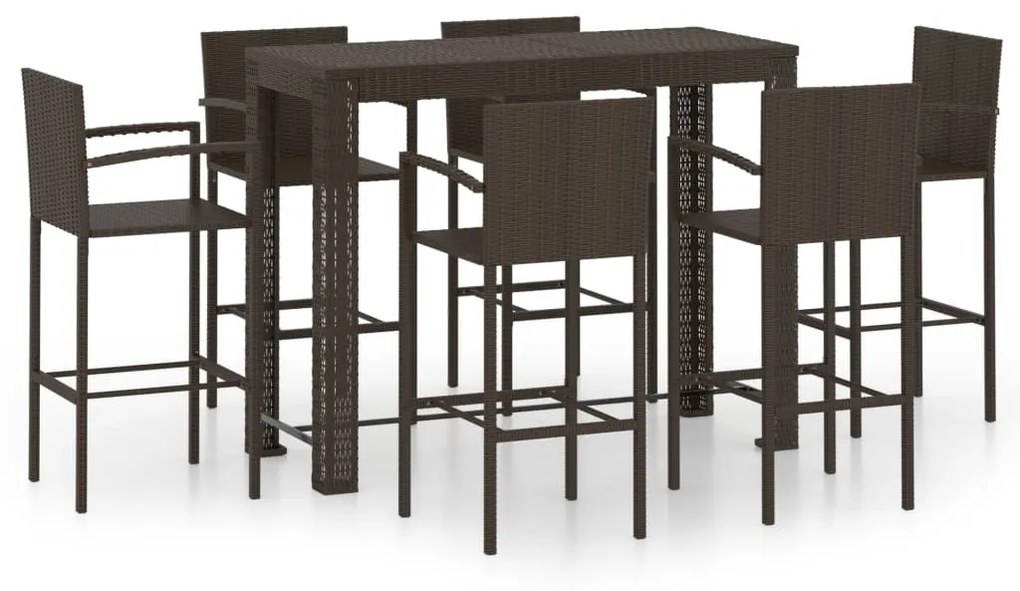 7 részes barna polyrattan kültéri bárszett kartámasszal