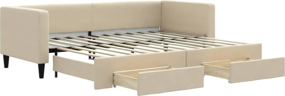 vidaXL krémszínű kihúzható szövet heverő fiókokkal 80 x 200 cm