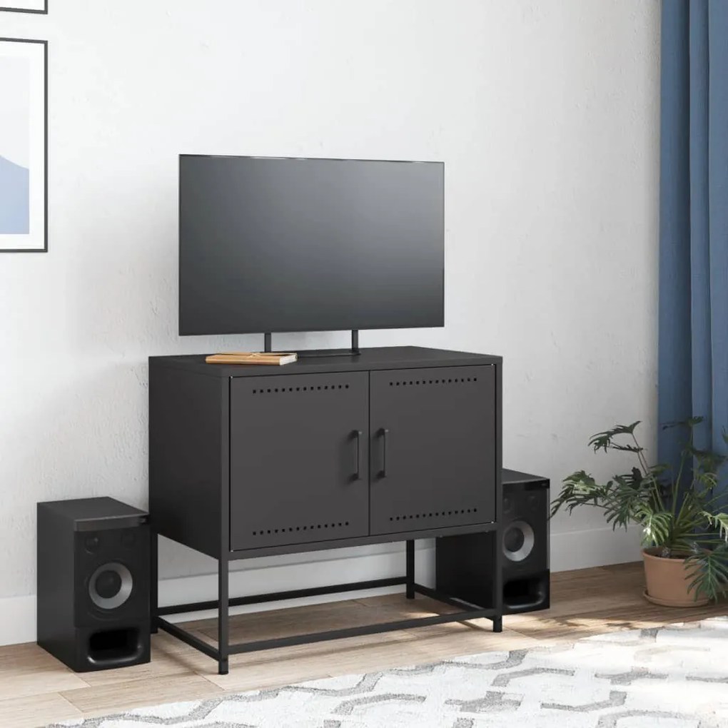 fekete acél TV-szekrény 68,5 x 39 x 60,5 cm