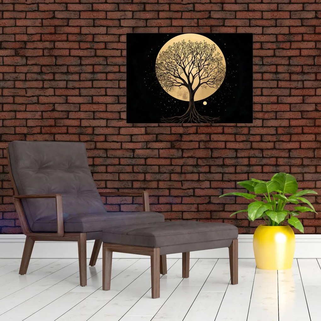 Üveg kép – Fa arany teliholdban I. (70x50 cm)