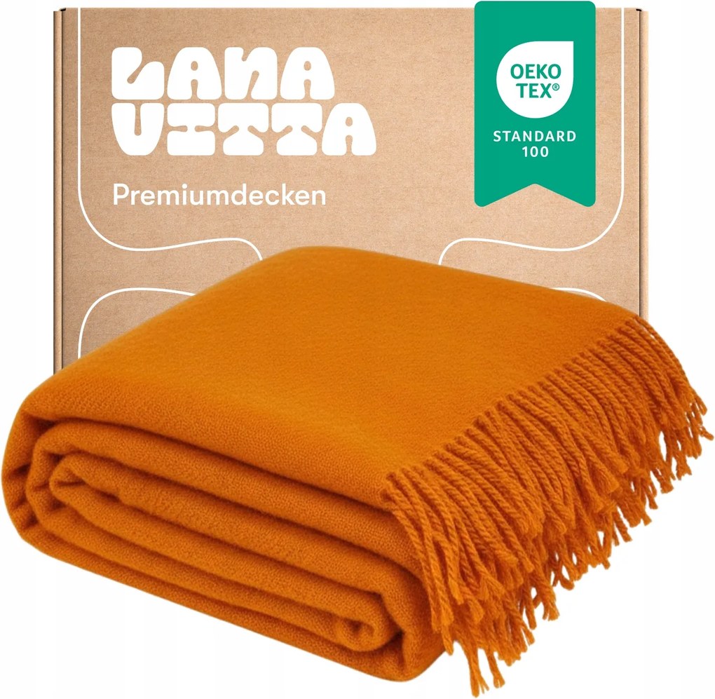 Gyapjú Takaró Meleg Gyapjú 100% Új-Zélandi Gyapjú Narancssárga 140×200 cm