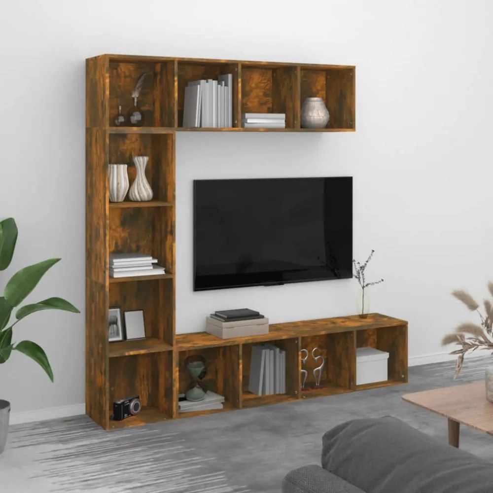 3 részes tölgyszínű szerelt fa könyv/TV-szekrény 180x30x180 cm