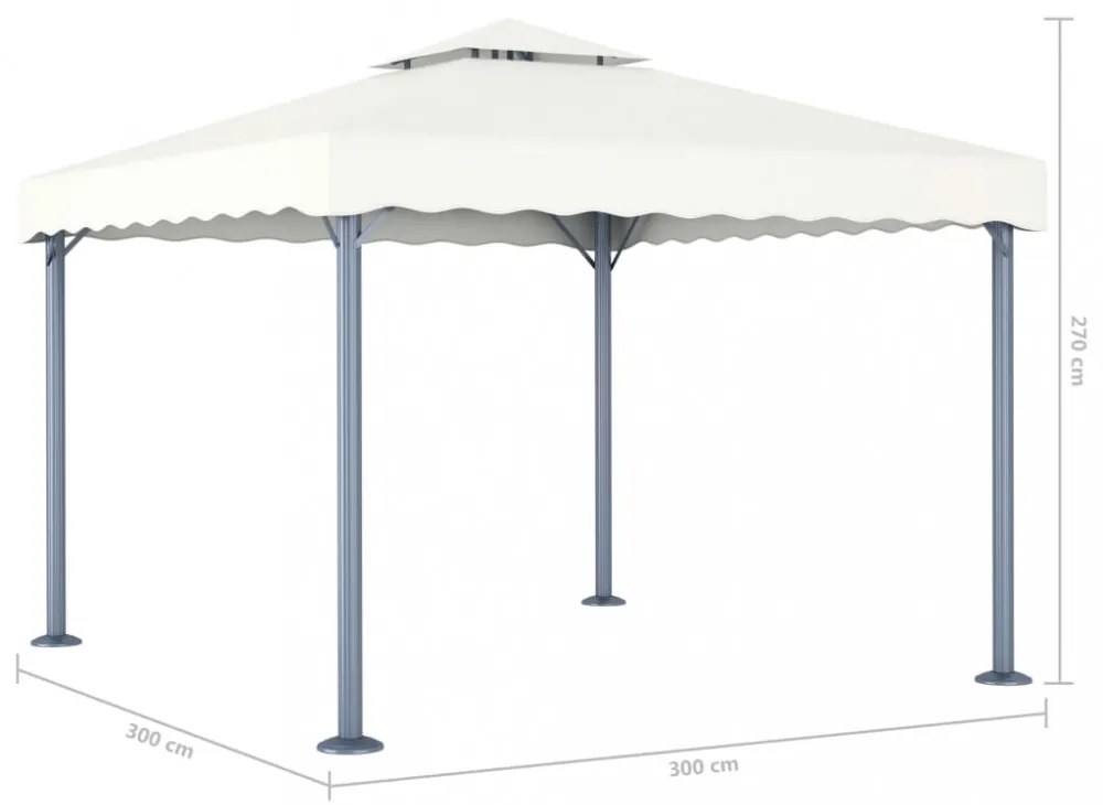 krémszínű alumíniumpavilon LED fényfüzérrel 300 x 300 cm