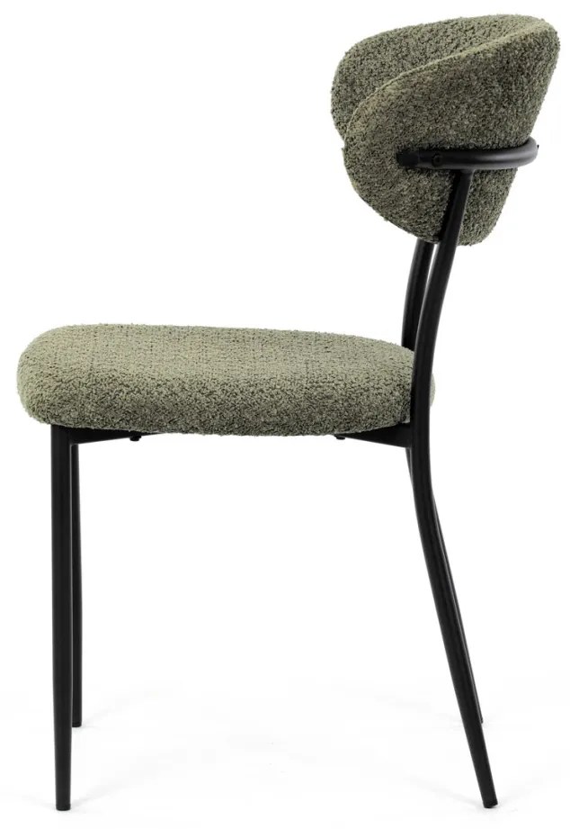 Scaun de sufragerie, material verde, picioare metalice negre
