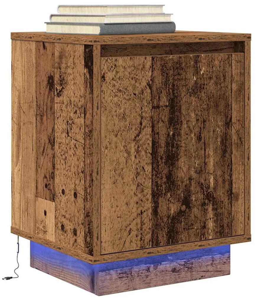 2 db antik fa éjjeliszekrények LED világítással 38x34x50 cm