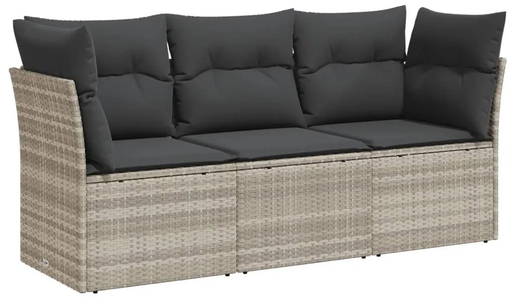 3 részes világosszürke polyrattan kerti ülőgarnitúra párnával