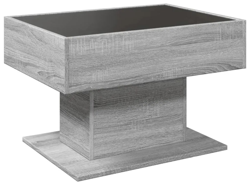 szürke sonoma szerelt fa dohányzóasztal LED-del 70 x 50 x 45 cm