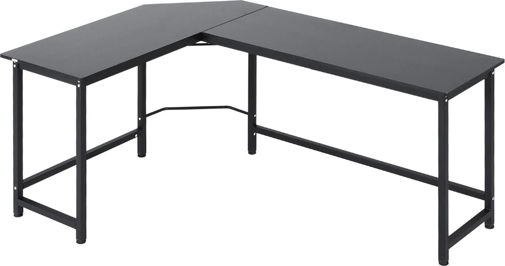 Vinsetto Számítógép Íróasztal L-alakú Állítható Magasságú Fém Fekete 168 x 120 x 75 cm | Aosom