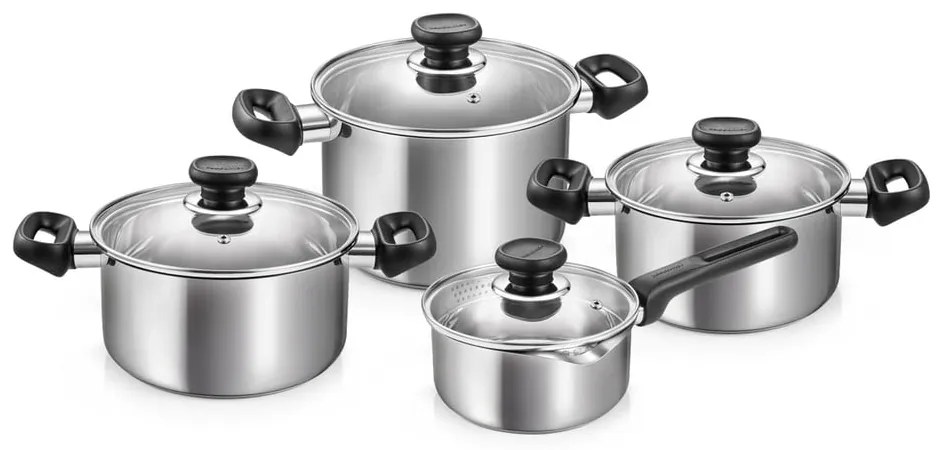 Indukciós tűzhelyhez alkalmas rozsdamentes acél edénykészlet fedővel, 4 db-os 4 l Brava – Tescoma