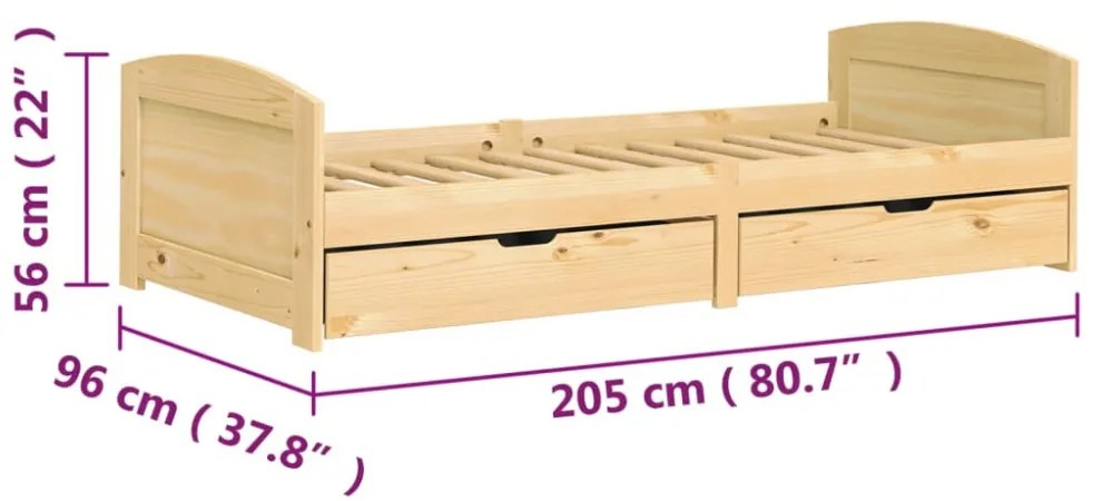 IRUN tömör fenyőfa kanapéágy 2 fiókkal 90 x 200 cm