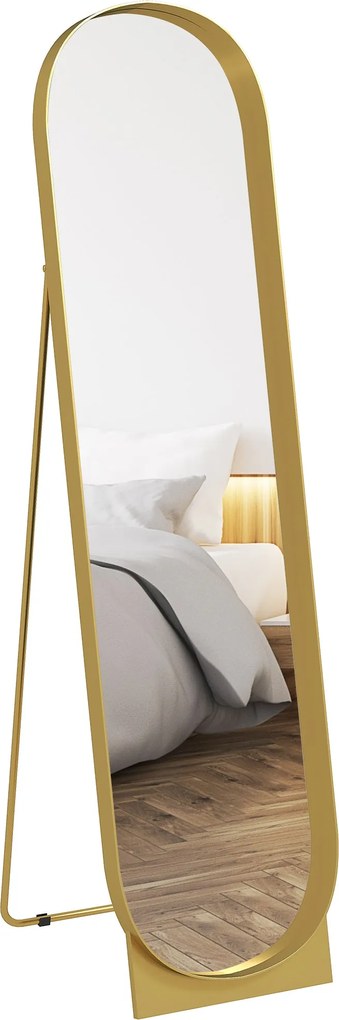 HOMCOM Teljes Hosszúságú Álló Tükör 40x150 cm, Modern Függőleges Tükör Fém Kerettel és Ütésálló Fóliával, Álló vagy Falra Szerelhető, Hálószobába és E