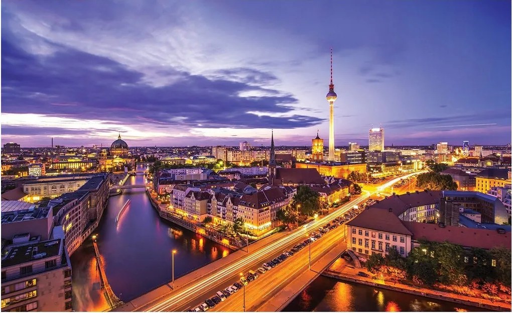Fotótapéta Berlin éjszaka Spree torony fény város 312x219 vinil +ragasztó