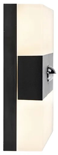 Kültéri fali lámpa fekete IP44 LED-del és mozgásérzékelővel - Dualy