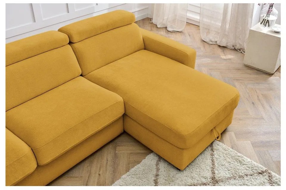 Mustársárga kinyitható sarokkanapé (variálható) Monaco – Bobochic Paris