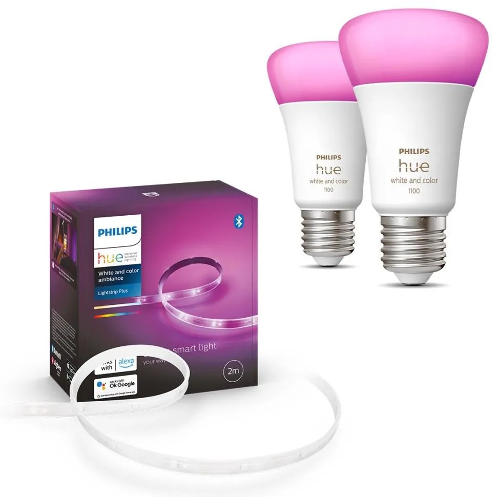 KÉSZLET -LEG RGBW Dimmelető szalag Philips Hue 2m 20W/230V + 2x LED Izzó E27/9W