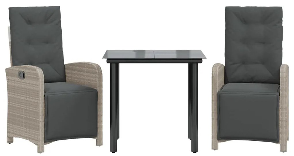 3 részes világosszürke polyrattan bisztrógarnitúra párnákkal