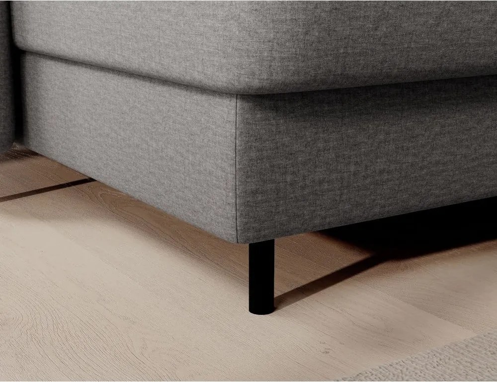 Világosszürke bársony kinyitható-tárolóhelyes sarokkanapé (jobb oldali-U alakú) Berrto – ELTAP