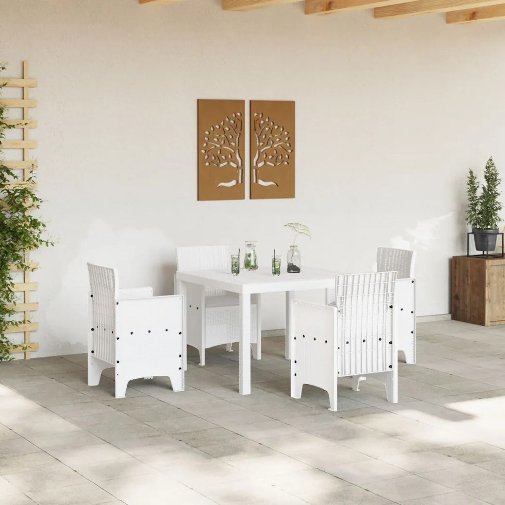 5 Részes Kerti Étkező Szett Párnákkal Fehér Poly Rattan