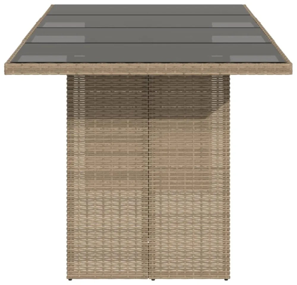 bézs polyrattan üveglapos kerti asztal 190x80x74 cm