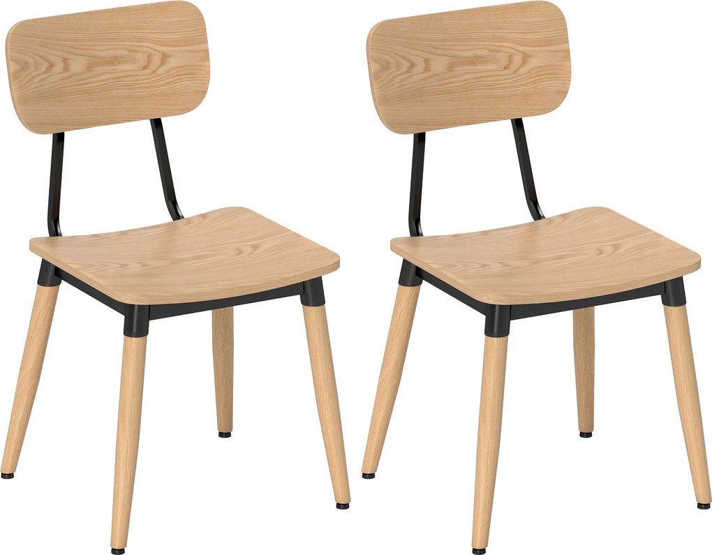 HOMCOM 2 db Modern Étkezőszék Szett Acél Lábakkal és Ívelt Hátkده Heckpour Étkezőbe, Hálószobába, Nappaliba, Természetes Fa Hatással | Aosom