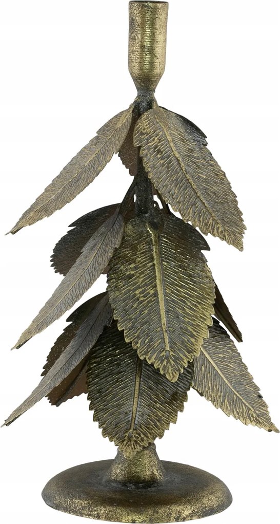 Gyertyatartó Levelek hosszú gyertyához óarany skandináv kandeláber 31cm