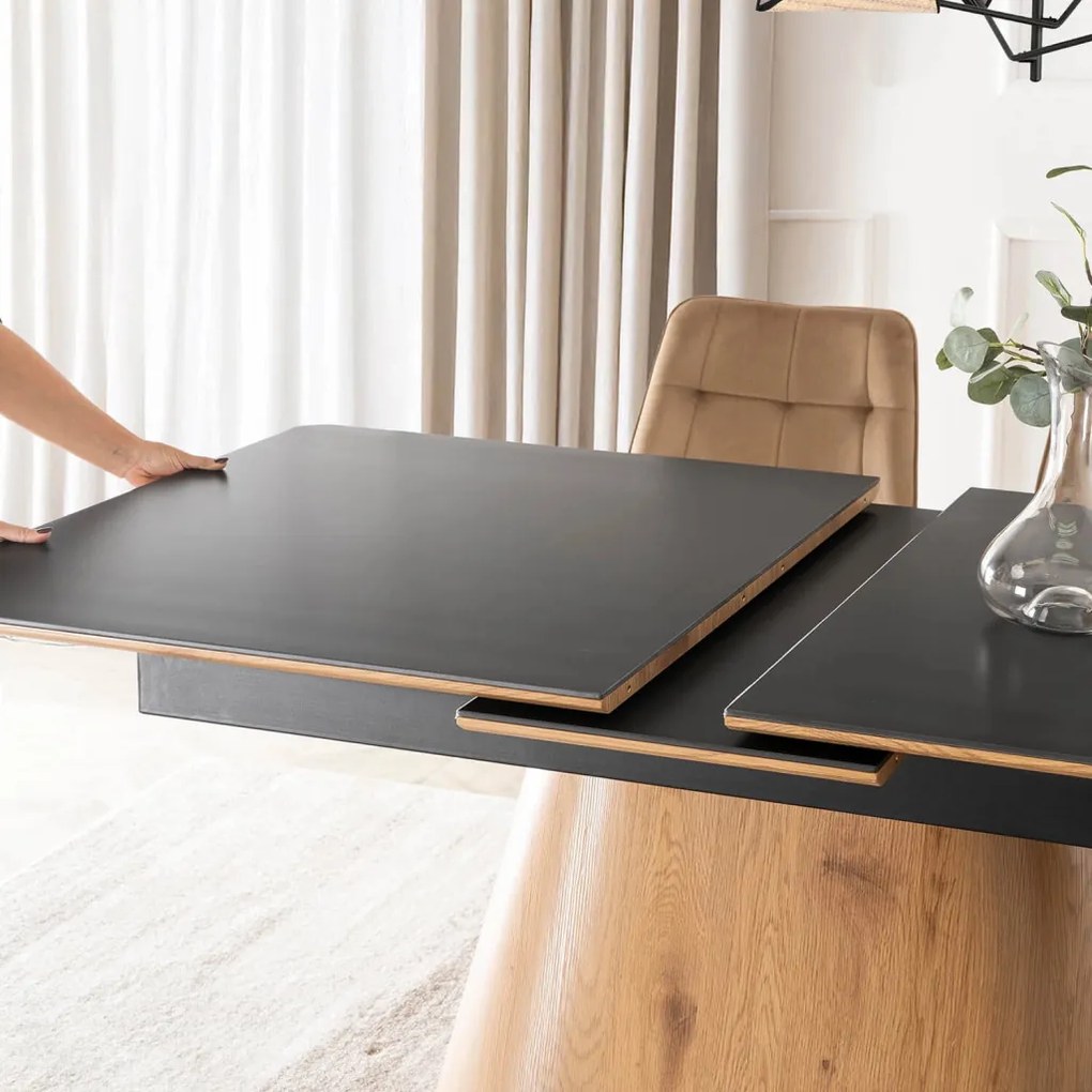 Stół LIZBONA Ceramiczny Rozkładany 160-200 cm Czarny/Dąb