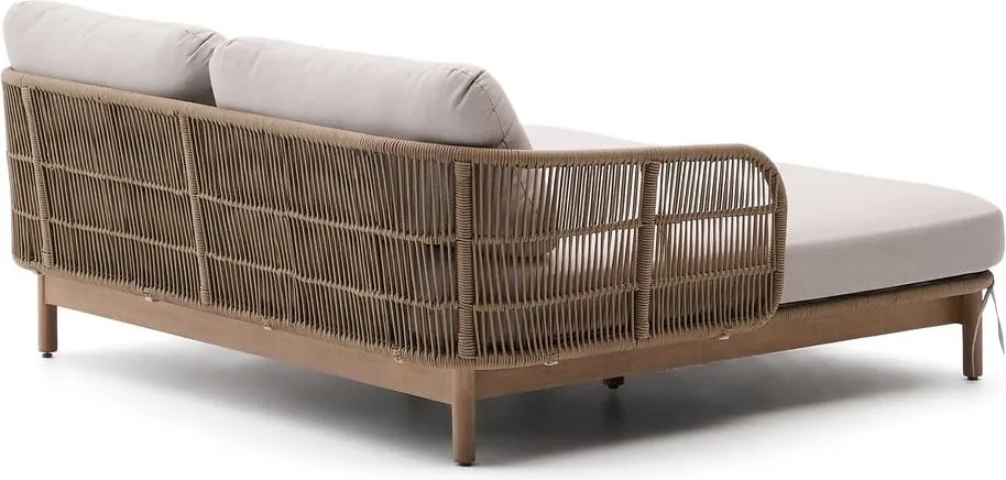 Krémszínű-natúr színű kétszemélyes tömörfa kerti napozóágy Catalina – Kave Home