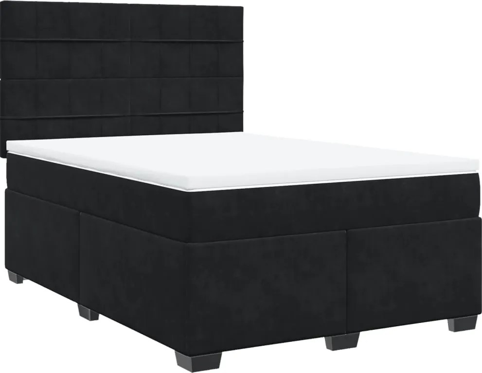 vidaXL fekete bársony rugós ágy matraccal 140x200 cm
