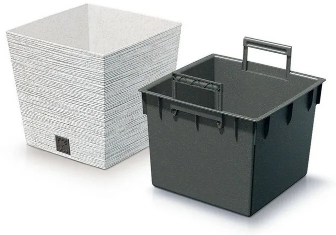 FURU SQUARE LOW ECO WOOD virágtartó, 24 cmbetéttel, fehér ECO