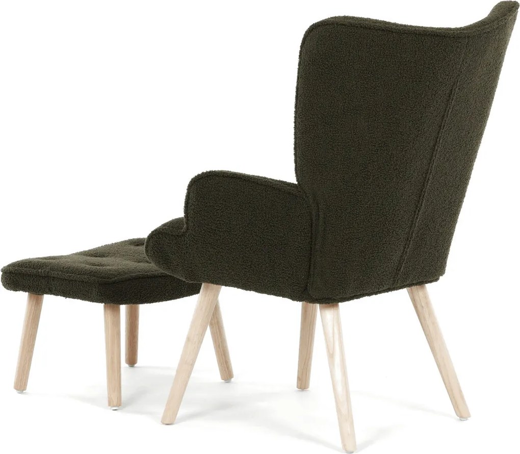 Zöld relaxfotel, boucle szövet kárpitozással
