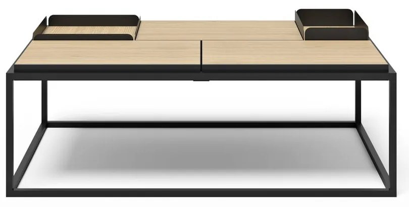 Fekete-natúr színű dohányzóasztal tölgyfa dekoros asztallappal 75x120 cm Douro – TemaHome