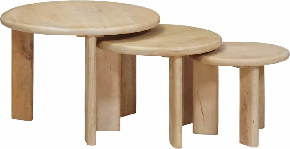 vidaXL Fészkelt Kávézó Asztalok 3 pcs Fekete Tömör Mangófát