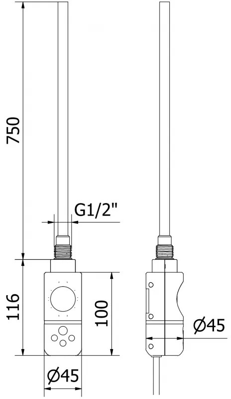 Mexen Apollo, elektromos fűtőelem 1210x650 mm + fűtőrúd 900W, fehér, W117-1210-650-2900-20