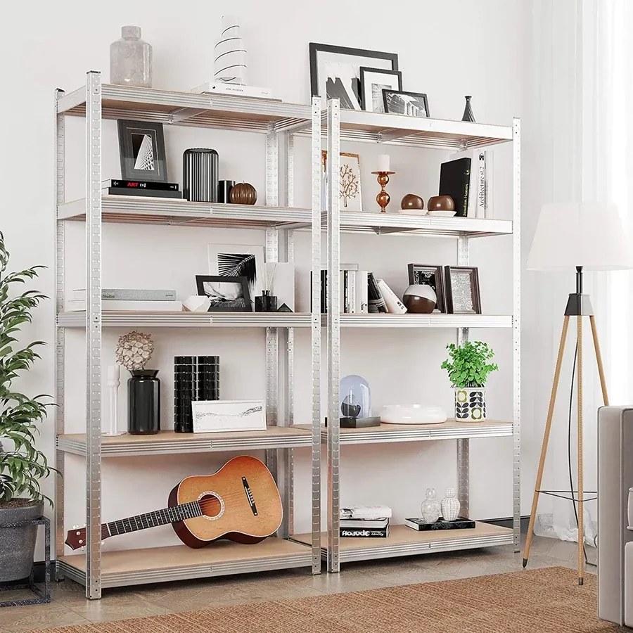 2 db Nagy teherbírású 5 szintes polc, 200 x 100 x 50 cm, ezüst