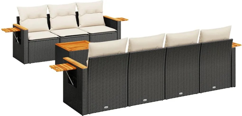 vidaXL 8 részes fekete polyrattan kerti ülőgarnitúra párnákkal