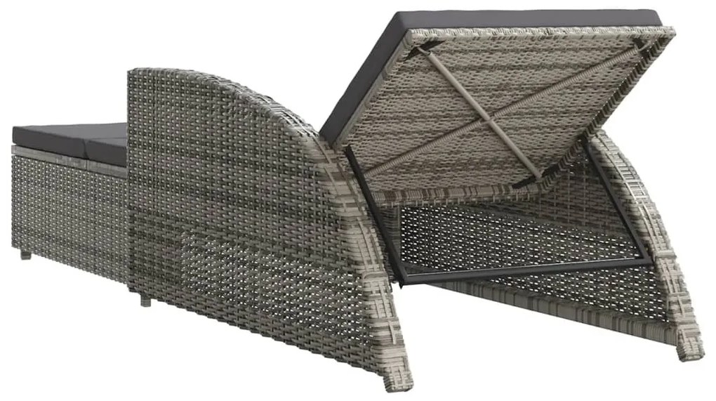Szürke polyrattan napozóágy sötétszürke párnával